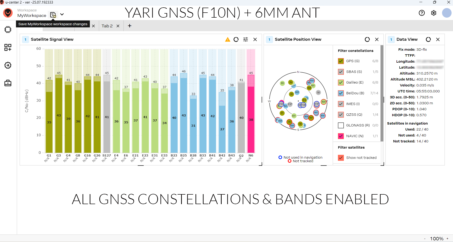 YARI F10N GNSS Performance